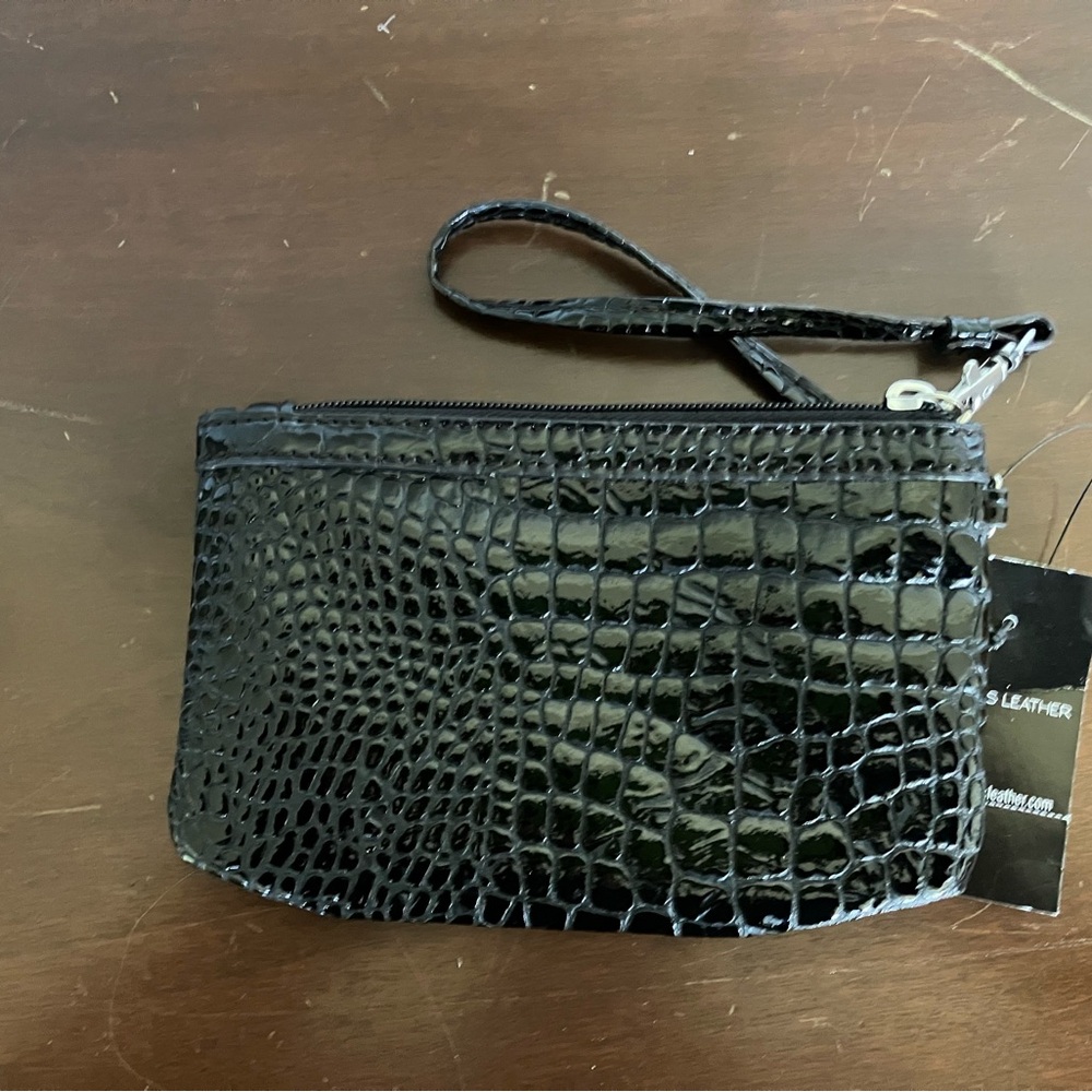 Wilsons Leather Black Crocodile-Pattern Wristlet